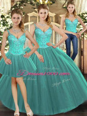 Turquoise Sleeveless Beading Floor Length Sweet 16 Dresses