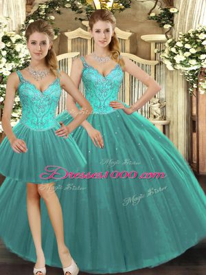 Turquoise Sleeveless Beading Floor Length Sweet 16 Dresses