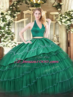 Captivating Floor Length Two Pieces Sleeveless Dark Green Vestidos de Quinceanera Zipper