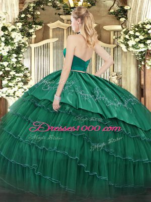 Captivating Floor Length Two Pieces Sleeveless Dark Green Vestidos de Quinceanera Zipper