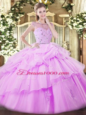 Floor Length Lilac Sweet 16 Dress Bateau Sleeveless Zipper