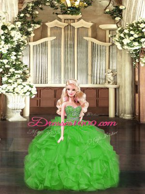 Flirting Green Sweet 16 Dress Military Ball and Sweet 16 and Quinceanera with Beading and Ruffles Sweetheart Sleeveless Lace Up