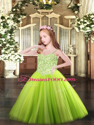 Sweet Floor Length Ball Gowns Sleeveless Yellow Green Little Girl Pageant Gowns Lace Up