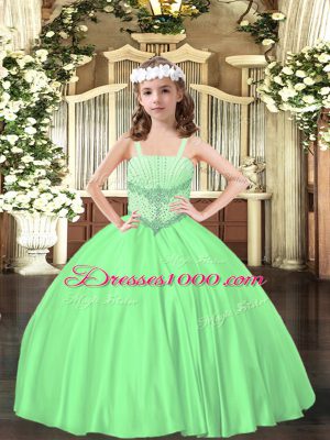Green Lace Up Straps Beading Little Girls Pageant Gowns Satin Sleeveless