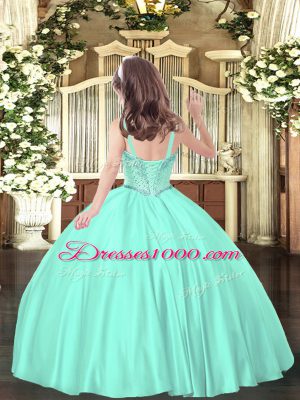 Green Lace Up Straps Beading Little Girls Pageant Gowns Satin Sleeveless