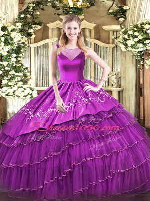 Modest Purple Side Zipper Vestidos de Quinceanera Beading and Embroidery Sleeveless Floor Length