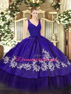 Classical Beading and Appliques Quinceanera Dress Purple Zipper Sleeveless Floor Length