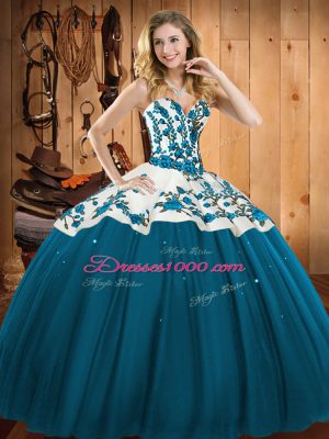 Satin and Tulle Sleeveless Floor Length Vestidos de Quinceanera and Embroidery