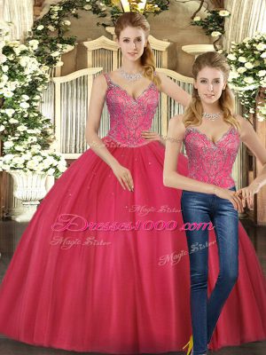 Hot Selling Straps Sleeveless Tulle Quinceanera Dress Beading Lace Up
