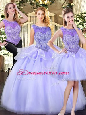 Organza Scoop Sleeveless Zipper Beading Sweet 16 Quinceanera Dress in Lavender