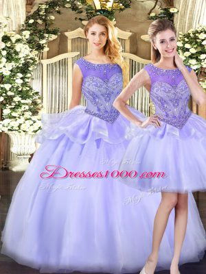 Organza Scoop Sleeveless Zipper Beading Sweet 16 Quinceanera Dress in Lavender