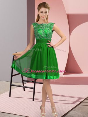 Green Sleeveless Knee Length Appliques Backless Prom Evening Gown
