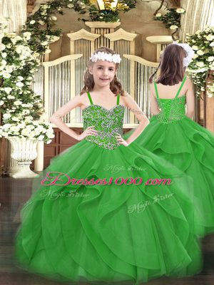 Floor Length Green Womens Party Dresses Straps Sleeveless Lace Up