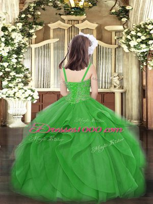 Floor Length Green Womens Party Dresses Straps Sleeveless Lace Up