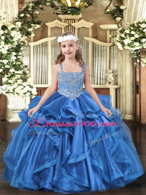 Baby Blue Lace Up Straps Beading and Ruffles Pageant Dress for Teens Organza Sleeveless