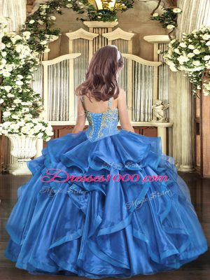 Baby Blue Lace Up Straps Beading and Ruffles Pageant Dress for Teens Organza Sleeveless