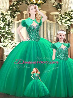 Spectacular Turquoise Lace Up Ball Gown Prom Dress Beading Sleeveless Floor Length