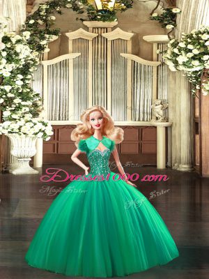 Spectacular Turquoise Lace Up Ball Gown Prom Dress Beading Sleeveless Floor Length