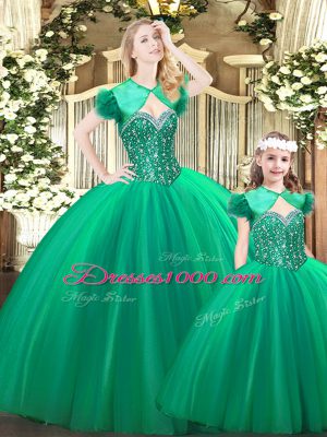 Spectacular Turquoise Lace Up Ball Gown Prom Dress Beading Sleeveless Floor Length