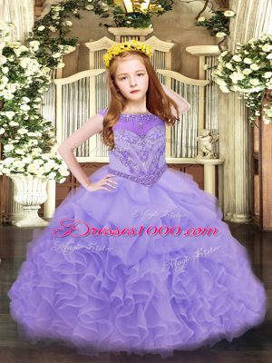 Simple Sleeveless Beading and Ruffles and Pick Ups Zipper Little Girls Pageant Dress