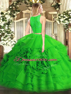 Cute Tulle Scoop Sleeveless Zipper Ruffles Sweet 16 Dress in Yellow Green