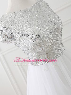 Tulle Scoop Cap Sleeves Zipper Sequins Wedding Guest Dresses in White