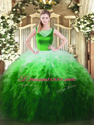 Fashion Multi-color Ball Gowns Beading and Ruffles Vestidos de Quinceanera Side Zipper Tulle Sleeveless Floor Length