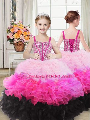 Adorable Floor Length Lace Up Pageant Gowns For Girls Multi-color for Sweet 16 and Quinceanera with Beading and Ruffles