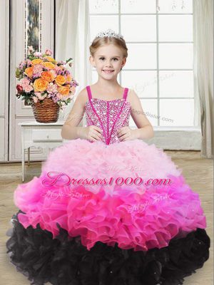 Adorable Floor Length Lace Up Pageant Gowns For Girls Multi-color for Sweet 16 and Quinceanera with Beading and Ruffles