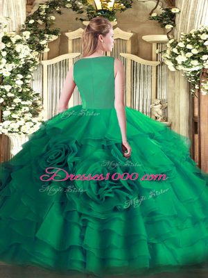 Popular Green Zipper Scoop Beading and Ruffled Layers 15th Birthday Dress Organza Sleeveless