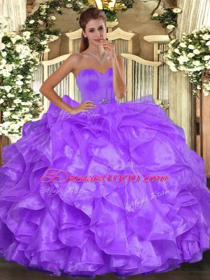 Floor Length Purple Quinceanera Gown Sweetheart Sleeveless Lace Up