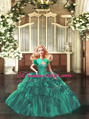 Green Ball Gowns Sweetheart Sleeveless Organza Floor Length Lace Up Beading and Ruffles Vestidos de Quinceanera