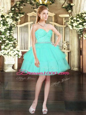 Tulle Sweetheart Sleeveless Lace Up Beading and Lace and Ruffled Layers Homecoming Dress in Aqua Blue