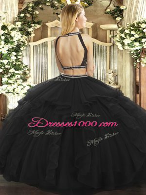 Black Halter Top Backless Ruffled Layers Quinceanera Dresses Sleeveless