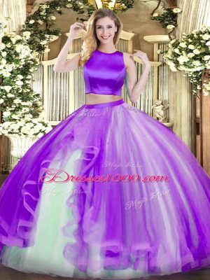 Spectacular Ruffles Sweet 16 Quinceanera Dress Purple Criss Cross Sleeveless Floor Length