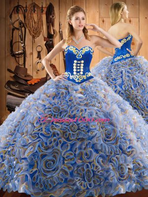 Sweet Sleeveless Sweep Train Lace Up With Train Embroidery Sweet 16 Quinceanera Dress
