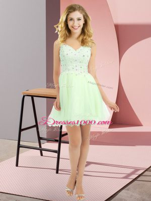 Customized Sleeveless Side Zipper Mini Length Beading and Lace Wedding Guest Dresses