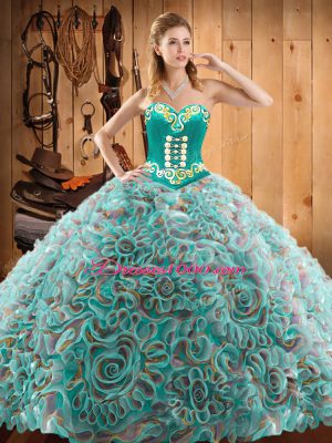 Multi-color Sleeveless Sweep Train Embroidery With Train 15 Quinceanera Dress