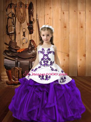Perfect Eggplant Purple Sleeveless Organza Lace Up Pageant Dresses for Sweet 16 and Quinceanera