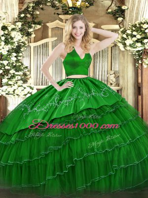 Admirable Embroidery 15th Birthday Dress Green Zipper Sleeveless Floor Length