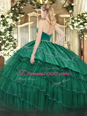 Admirable Embroidery 15th Birthday Dress Green Zipper Sleeveless Floor Length