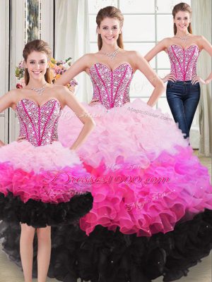 Dramatic Multi-color Sweetheart Lace Up Beading and Ruffles Sweet 16 Dresses Sleeveless