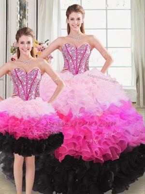 Dramatic Multi-color Sweetheart Lace Up Beading and Ruffles Sweet 16 Dresses Sleeveless