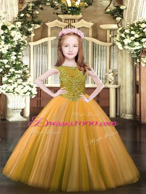 Scoop Sleeveless Zipper Little Girls Pageant Gowns Orange Tulle