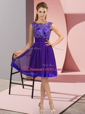 Purple Backless Scoop Appliques Prom Evening Gown Chiffon Sleeveless