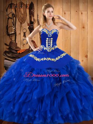 Latest Blue Sleeveless Embroidery and Ruffles Floor Length Sweet 16 Dresses