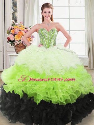 High Class Sleeveless Floor Length Beading and Ruffles Lace Up Quinceanera Dress with Multi-color