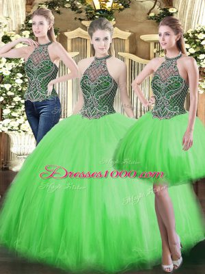 High-neck Sleeveless Lace Up Quinceanera Dresses Tulle