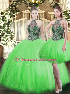 High-neck Sleeveless Lace Up Quinceanera Dresses Tulle