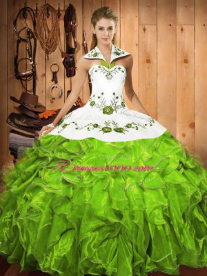 Exceptional Sleeveless Lace Up Floor Length Embroidery and Ruffles Sweet 16 Dresses